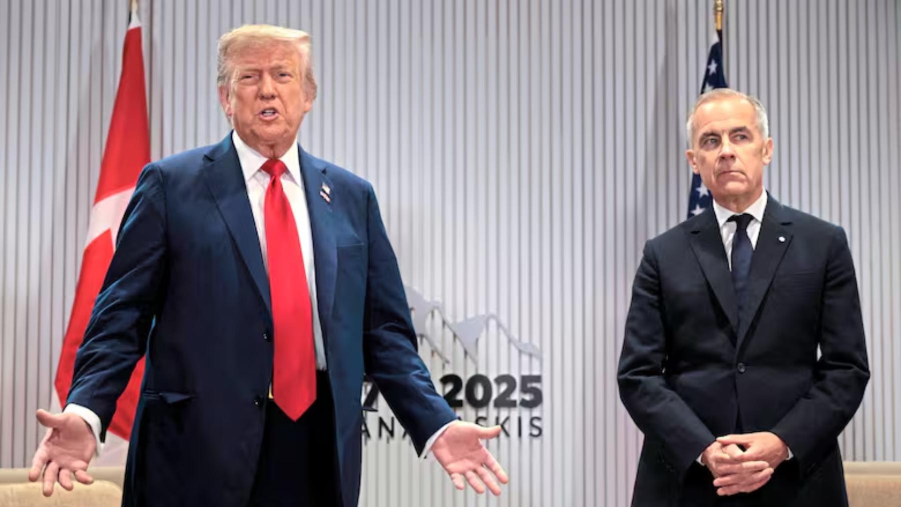 El presidente Donald Trump y el primer ministro canadiense, Mark Carney, en una reunión bilateral en Kananaskis, Alberta, en el marco de la cumbre del G-7.