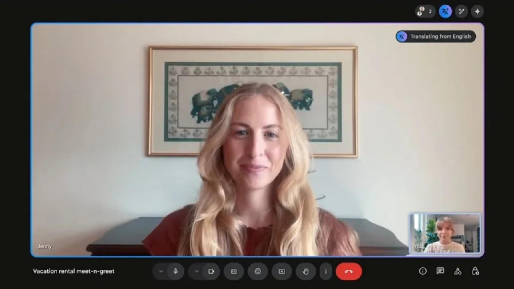 Captura de un video de Google de la presentación del traductor de voz simultáneo en Google Meet. 